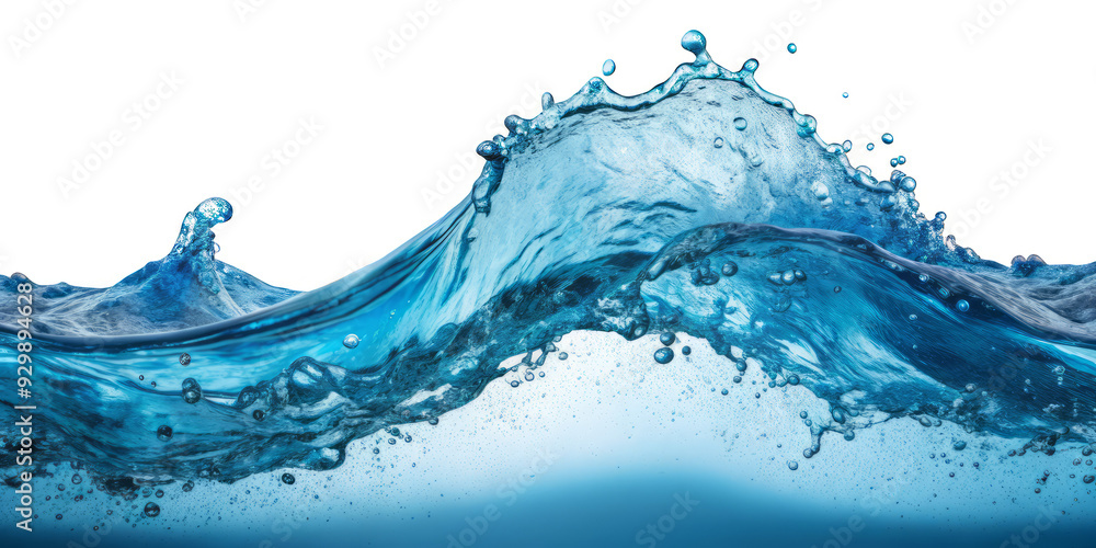 Fototapeta premium Curved Splashing Water Wave with Droplets on Transparent Background