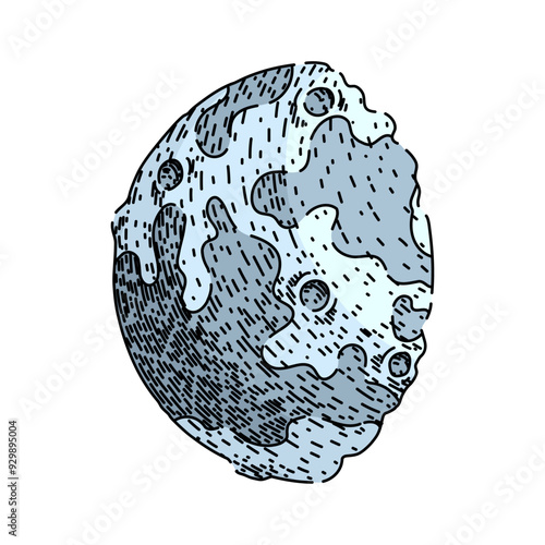 craters moon hand drawn. phases orbit, tides surface, exploration landing craters moon vector sketch. isolated color illustration