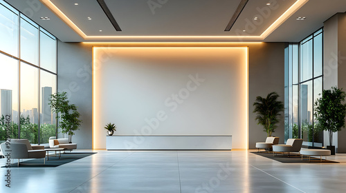 Modern lobby with large win...