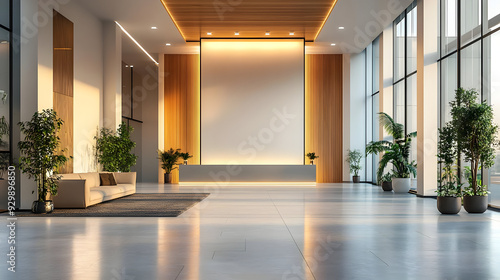 Wallpaper Mural Modern lobby with minimalist design and greenery accents. Torontodigital.ca