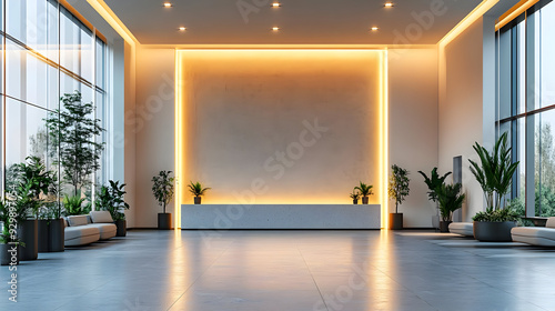 Modern lobby with plants an...