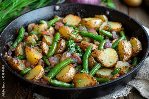 Delicious Potato and Green Bean Skillet Meal for Healthy Eating Generative AI