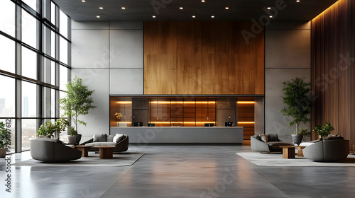 Modern lobby with wooden ac...