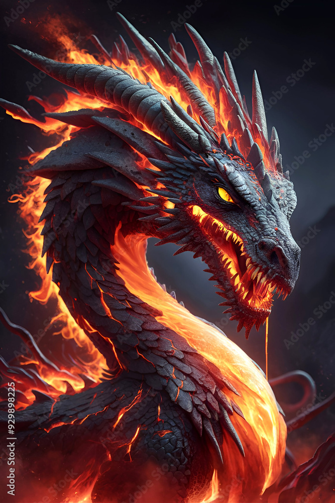 Design a Mythical Dragon with Volcanic Scales Molten Lava and Fiery Embers. Design a Mythical Dragon with Volcanic Scales Molten Lava and Fiery Embers.
