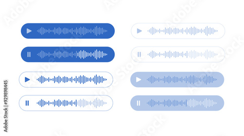 Voice message bubbles Set of Voice message with Sound wave icons. Audio chat or messenger interface, vector UI UX. Mobile messenger app, online radio, chat audio record play records for mobile phone