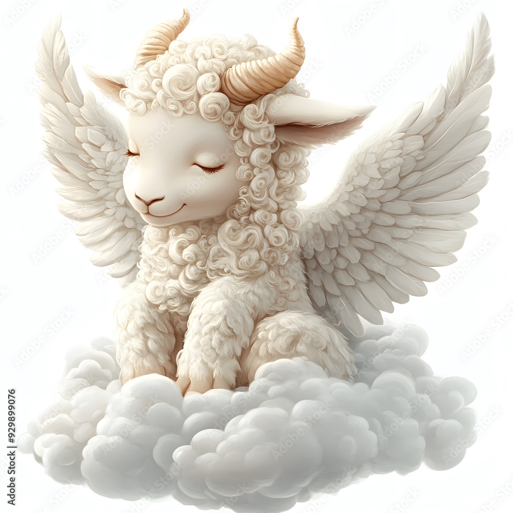 Cute Lamb with Angel Wings on a Cloud. Cute Lamb with Angel Wings on a Cloud.
