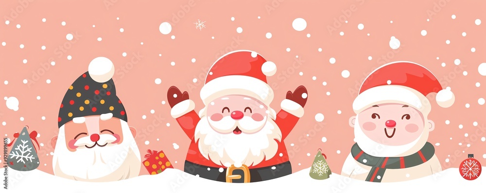 Kawaii holidays, cute festive cheer, Christmas Santa, happy celebrations, flat design illustration Kawaii holidays, cute festive cheer, Christmas Santa, happy celebrations, flat design illustration