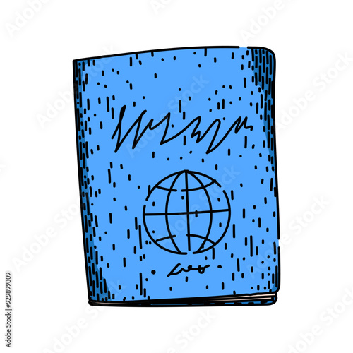 document passport hand drawn. international embassy, consulate citizenship, immigration security document passport vector sketch. isolated color illustration