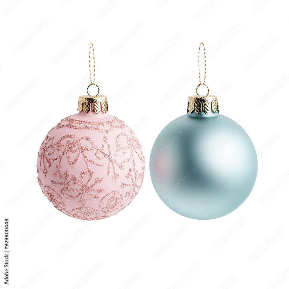 A pair of beautifully designed Christmas ornaments, one pink and one blue, perfect for holiday decorations and festive celebrations. A pair of beautifully designed Christmas ornaments, one pink and one blue, perfect for holiday decorations and festive celebrations.