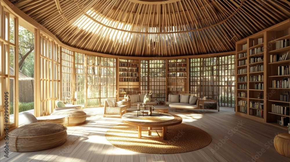 A bright and airy living room with a wooden ceiling and large windows overlooking a garden A bright and airy living room with a wooden ceiling and large windows overlooking a garden
