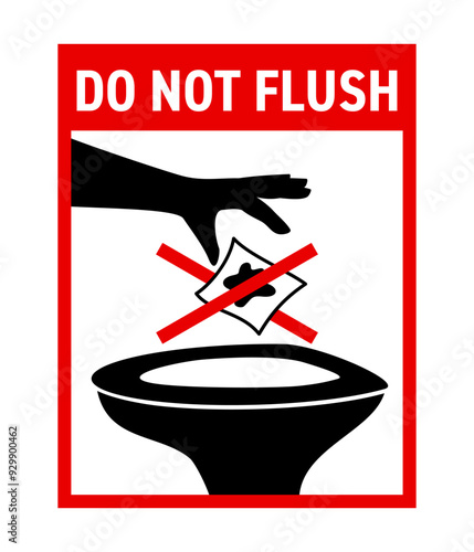Do Not Flush - Strikethrough hand Throwing Paper, rectangular shape