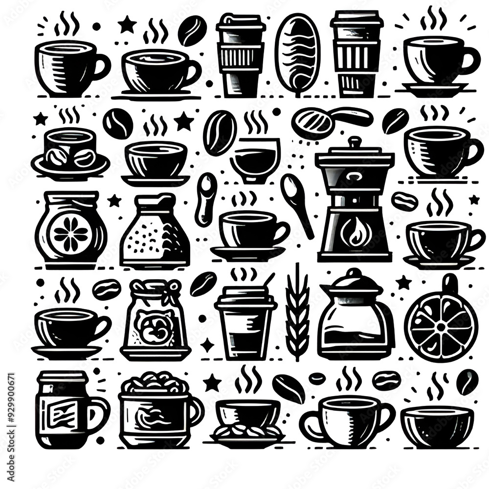 Coffee and tea cup logo Silhouette line art vector illustration on a white background. Coffee and tea set Coffee and tea cup logo Silhouette line art vector illustration on a white background. Coffee and tea set