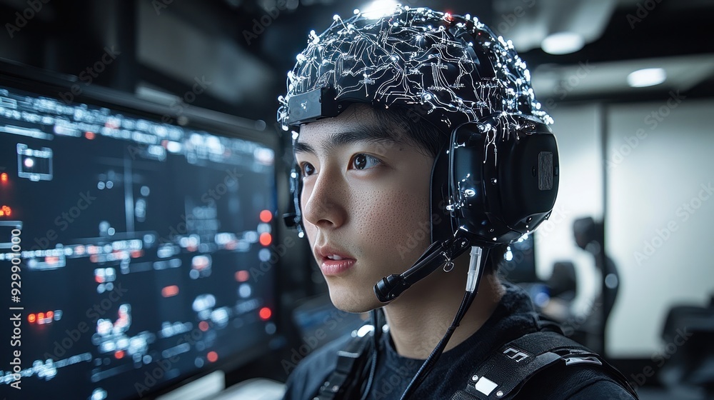 Man Wearing a Brain-Computer Interface Man Wearing a Brain-Computer Interface