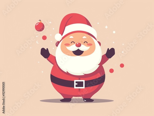 Cheerful Santa, kawaii holidays, cute Christmas, happy celebrations, flat design illustration