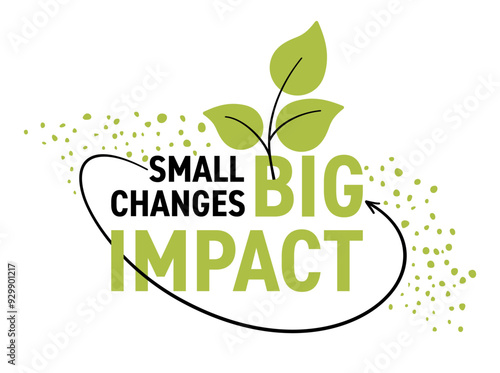 Small Changes, Big Impact slogan - bulb and gears, abstract drawn style