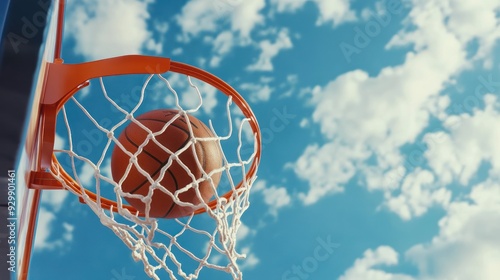 Basketball going through the net