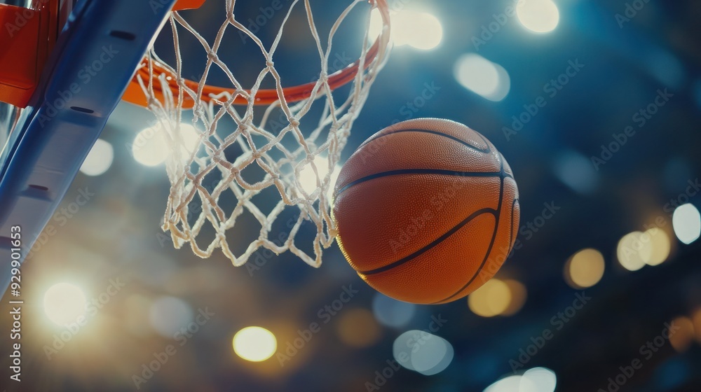 Basketball Swish! A close-up shot of a basketball going through the net