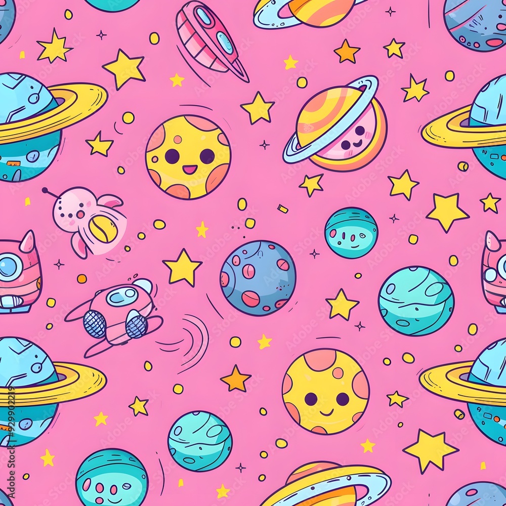 Naklejka premium Cute pink space pattern digital paper