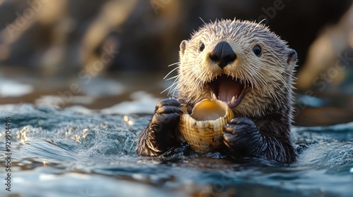 Sea Otter with Shell photo