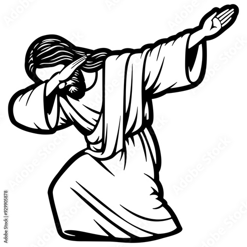 Silhouette design of Jesus doing cute Dabbing pose.