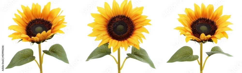Obraz premium An isolated close-up of the head of three sunflowers blooming on a transparent background