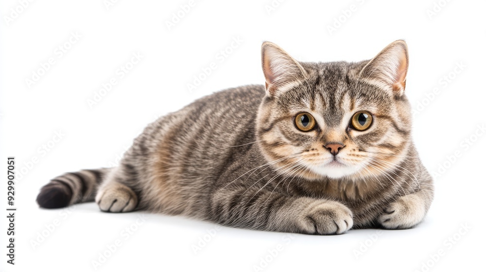 A gray tabby cat sits on a transparent background A gray tabby cat sits on a transparent background