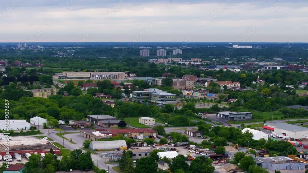 Aerial view of Kingston Ontario Limestone City cityscape and in summer including Division Street and Kingston Secondary School Aerial view of Kingston Ontario Limestone City cityscape and in summer including Division Street and Kingston Secondary School