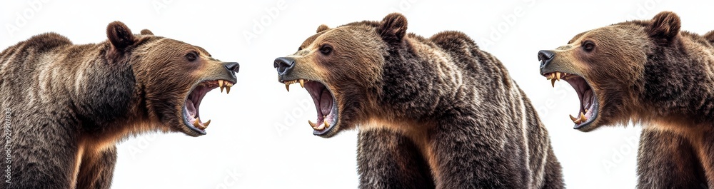 On a transparent background, there are grizzly brown bears roaring