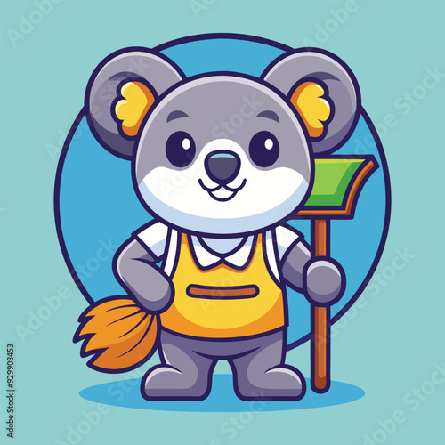 Cute Koala Cleaning Services Cartoon Vector Mascot Logo Flat Design Animal Cartoon Illustration photo