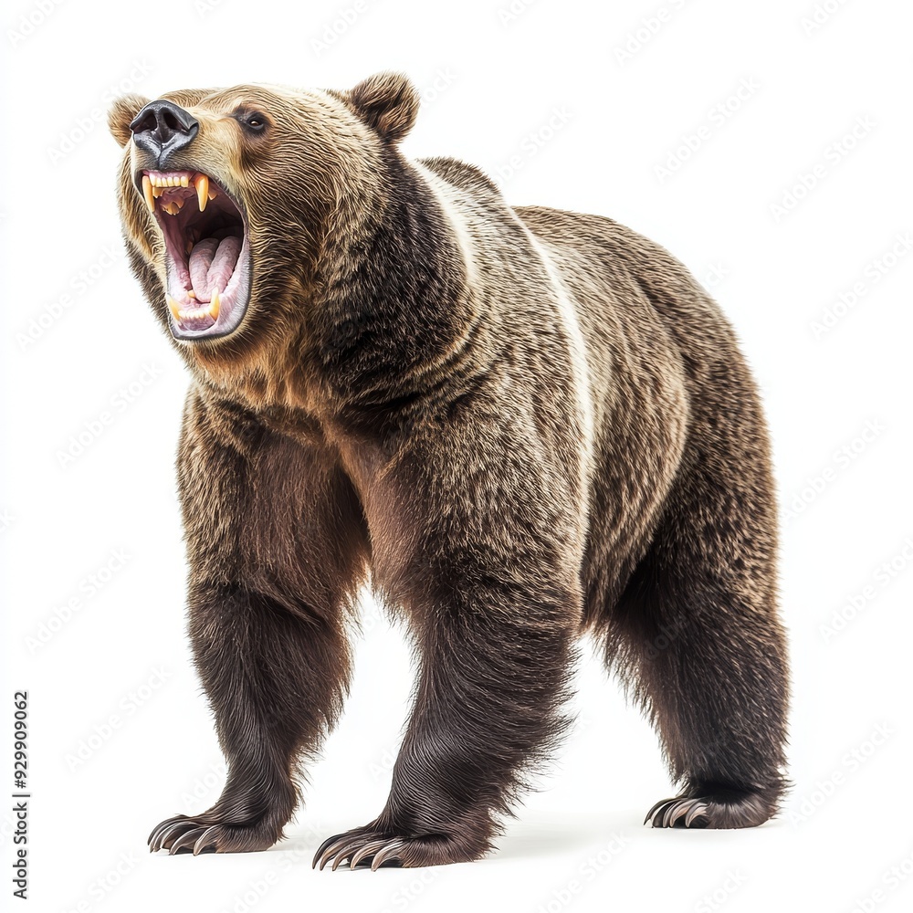 On a transparent background, a grizzly bear opens its mouth On a transparent background, a grizzly bear opens its mouth