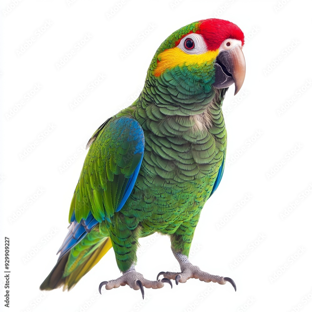 Fototapeta premium A transparent background is used to isolate the full body of a green parrot