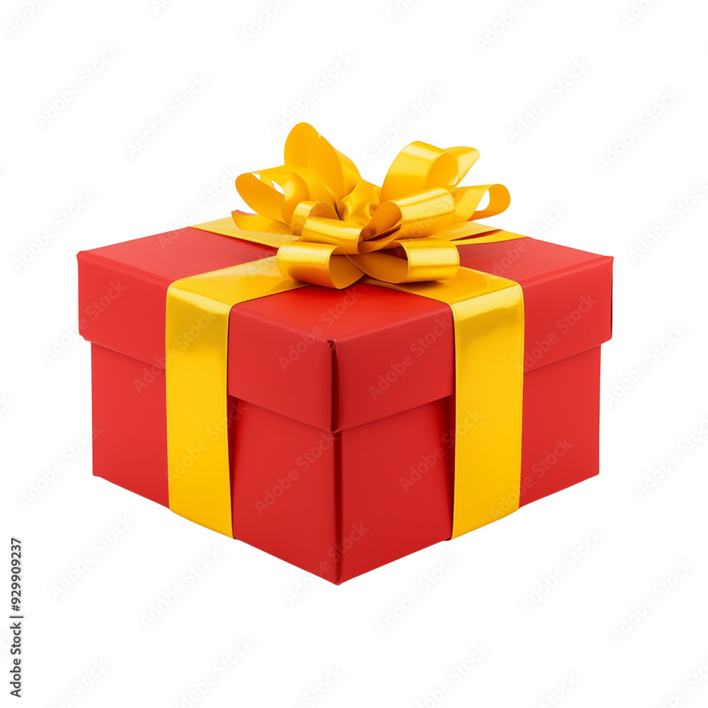 Red gift box with yellow ribbon isolated on Transparent background. Generative AI Red gift box with yellow ribbon isolated on Transparent background. Generative AI