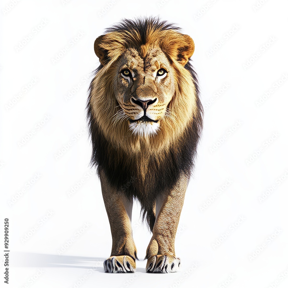 Standing lion with white background, full body portrait Standing lion with white background, full body portrait