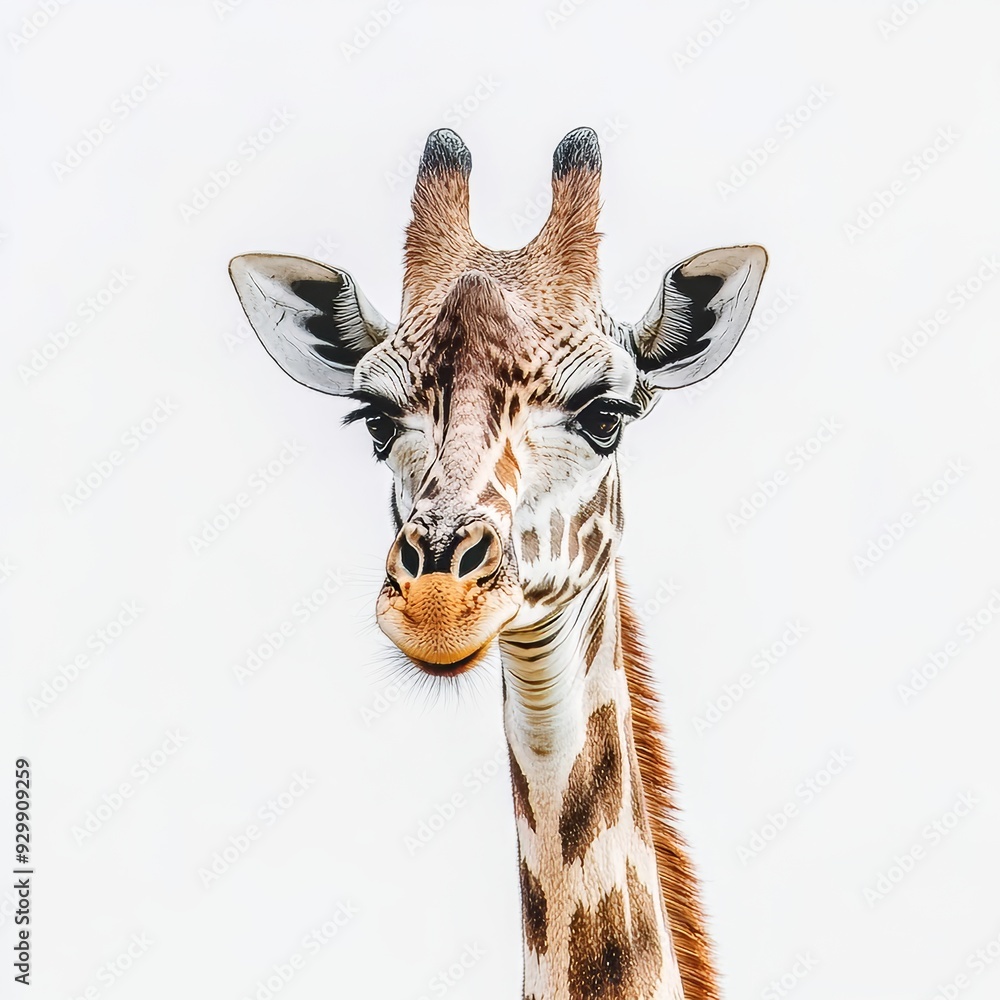 Obraz premium On a transparent background, a close-up of a giraffe head can be seen