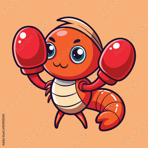 Lobster boxing wearing boxing gloves work of hand drawn