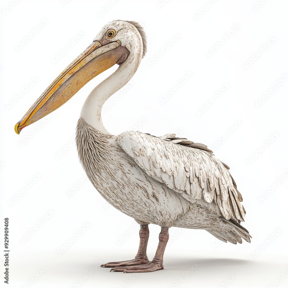 Fototapeta premium Isolated white background with a full body of a pelican bird