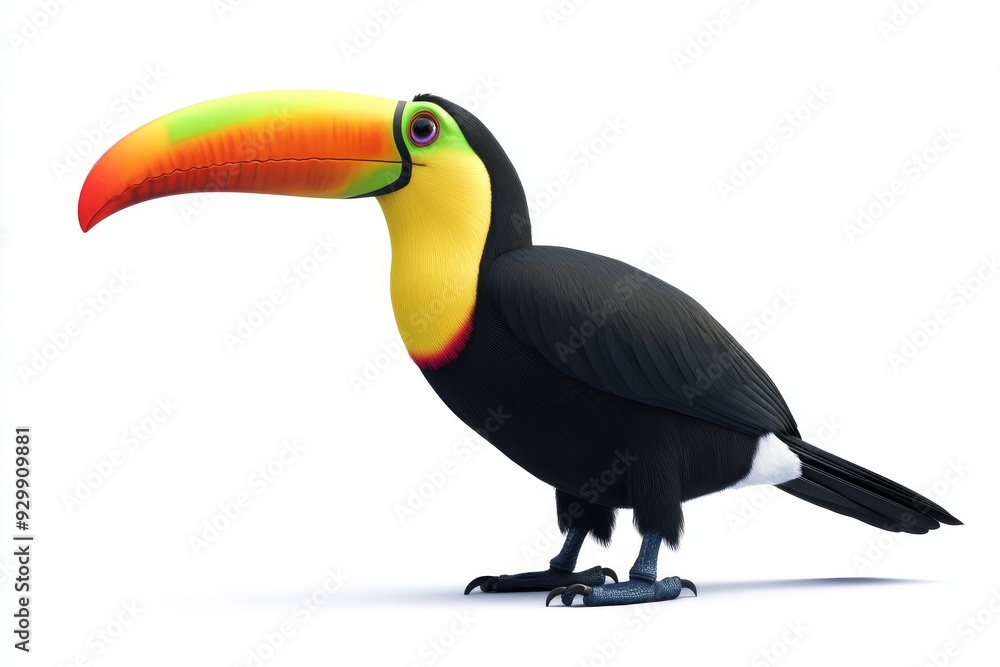 Fototapeta premium Standing toucan bird on a white background, isolated