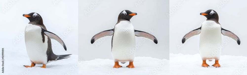 Fototapeta premium On a transparent background, king penguins stand in a set