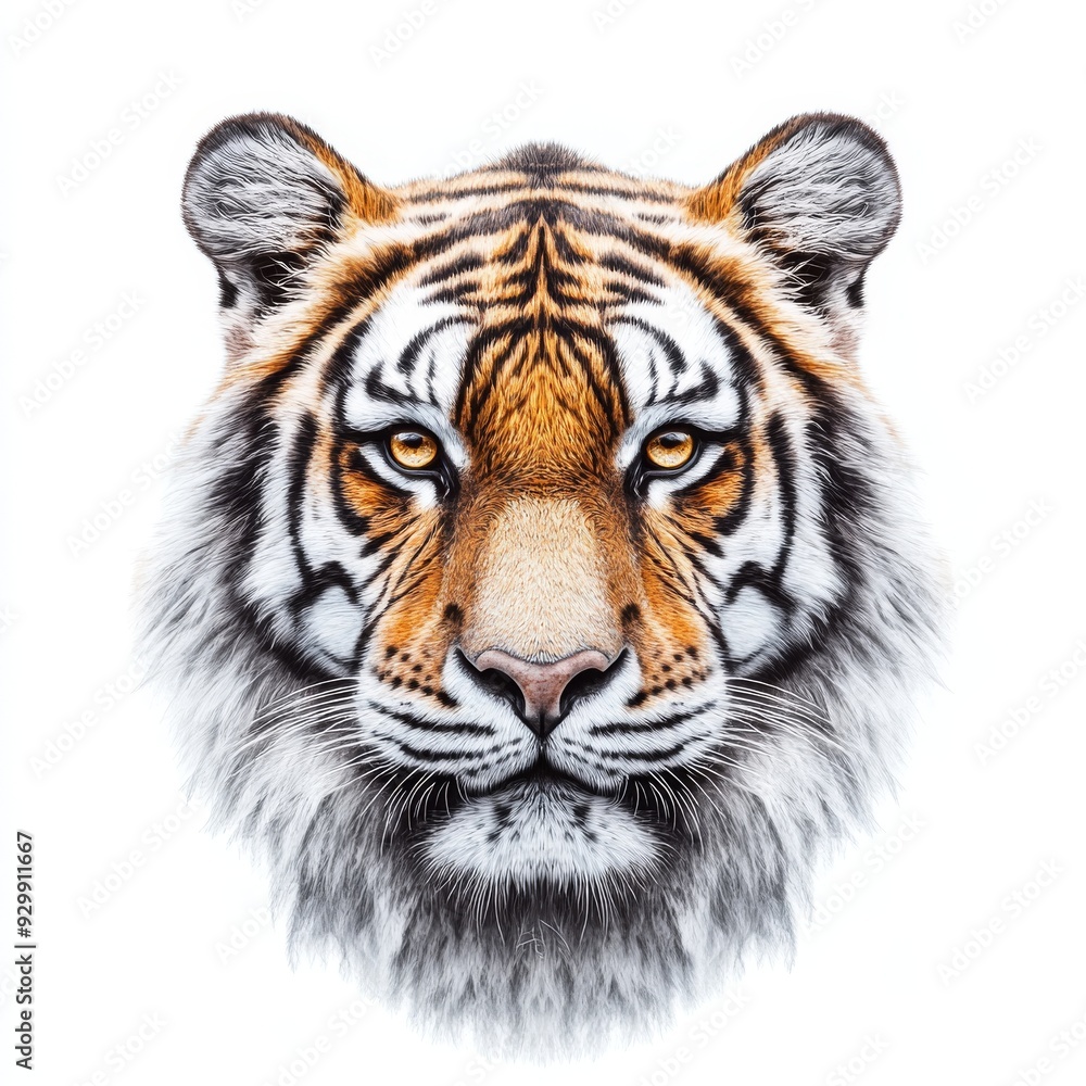 Fototapeta premium Tiger head face shot against transparent background, wildlife animal