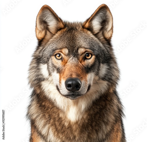 Black and white cutout of Grey Wolf (Canis lupus) in front of white background