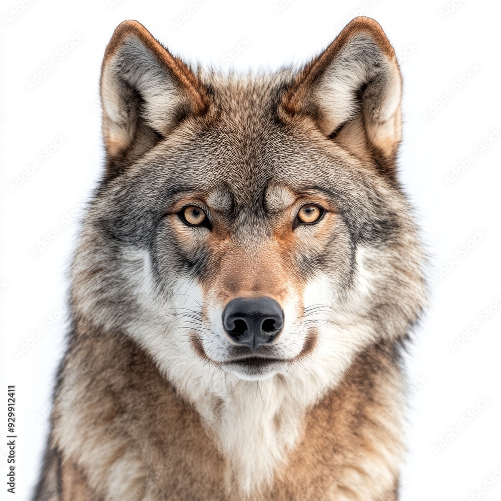 An isolated gray wolf on a transparent background, close up An isolated gray wolf on a transparent background, close up
