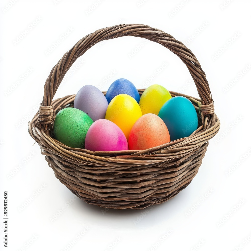 An isolated transparent background with colorful easter eggs in a wicker basket An isolated transparent background with colorful easter eggs in a wicker basket