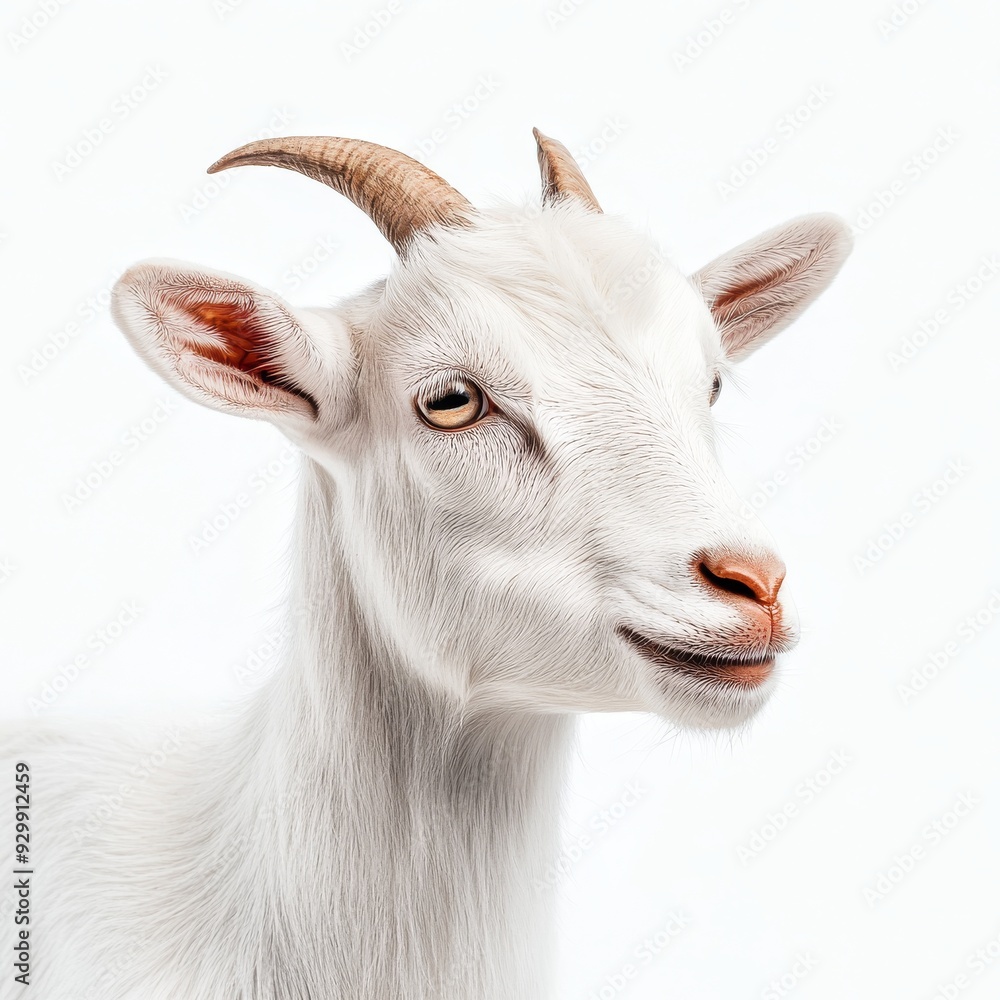 The side view of a white goat with horns is isolated on a transparent background The side view of a white goat with horns is isolated on a transparent background