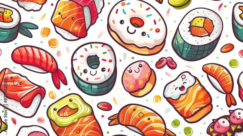 Cute Sushi and Donut Pattern Cute Sushi and Donut Pattern