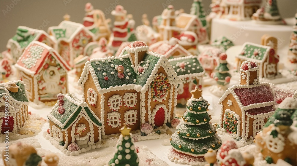 Fototapeta premium christmas decoration, A Christmas Santa village made of cookies and candy, chritsmas village landscape, gingerbread houses