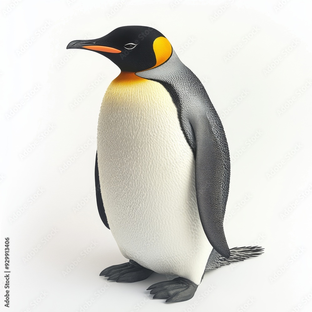 Fototapeta premium A penguin standing on a white background, cut out transparently