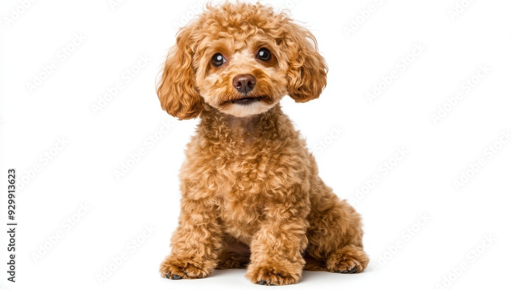 An adorable young brown poodle sits in the studio, isolated against a transparent background An adorable young brown poodle sits in the studio, isolated against a transparent background