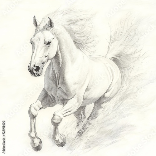 Isolated galloping white arabian horse on transparent background photo