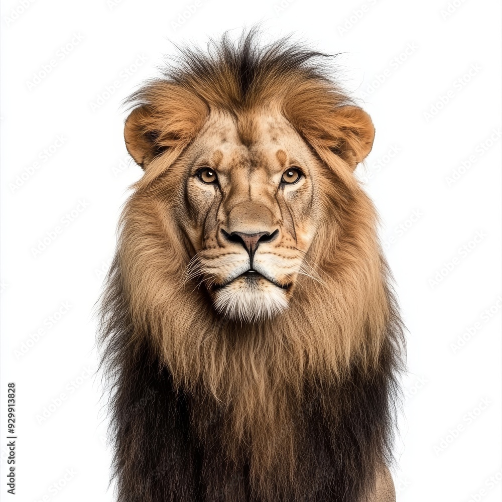 A male African lion gazing straight into the camera. Isolated on a transparent background. A male African lion gazing straight into the camera. Isolated on a transparent background.