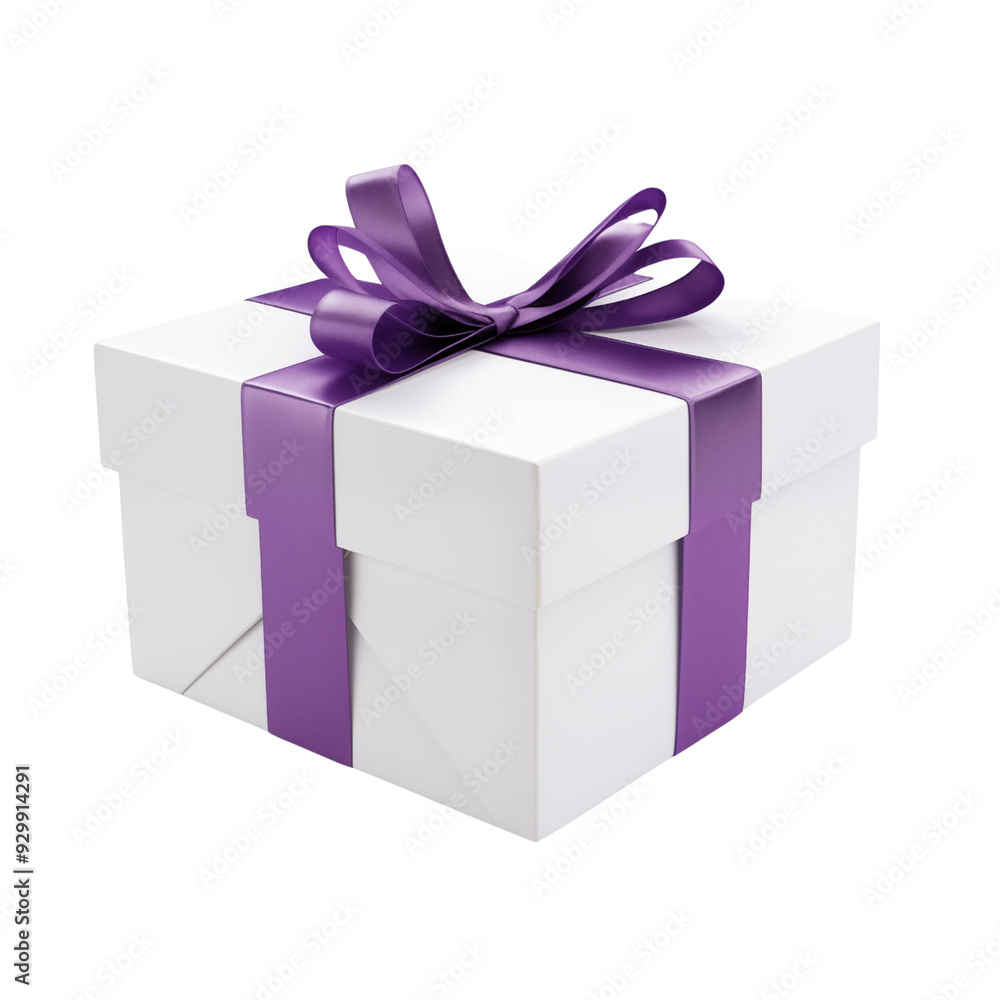 white gift box with violet ribbon isolated on Transparent background. Generative AI white gift box with violet ribbon isolated on Transparent background. Generative AI